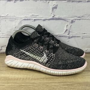 Nike Free RN Flyknit 2018 Black Pink Running Shoes Women's 8 Sneakers 942839-007